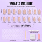 BTArtbox Press On Nails Almond - Short Nails Press Ons with Gold Foil Design, Glue On Nails for Women Gift, Supremely Fit Glossy Stick On Nails in 16 Sizes - 30 Nail Kit, Gold End