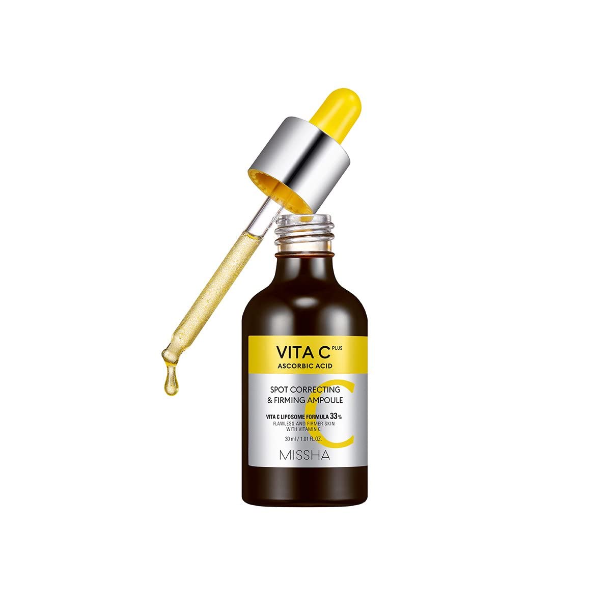 MISSHA Vita C Plus Spot Correcting & Firming Ampoule, Vitamin C Serum, Korean Serum for Face, Korean Skin Care For Aging Dull skin, Dark spots, 1.01 Fl oz/30ml