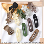 12 Pcs Flat Hair Clips for Women, Lay Flat Claw Clips Flower Hair Clips for Women French Concord Flat Hair Clips, 3 Styles Matte Hair Clips for Thin Thick Hair
