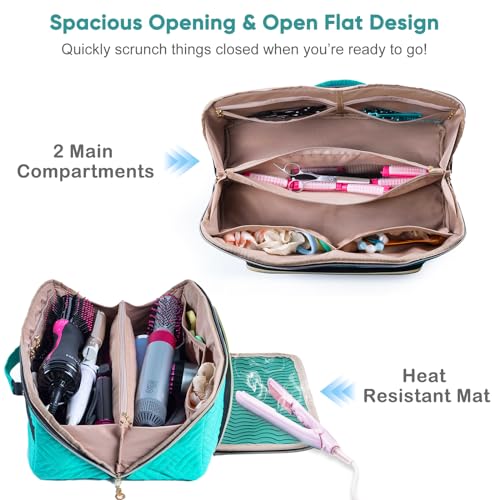 Large Hair Tools Travel Bag with Iron Mat - 2in1 Hair Tools Organizer for Hair Dryer Brush, Flat Irons, Straighteners, Curling Irons, Hair Bag, Makeup Bag, Cosmetic Bag for Travel Essentials