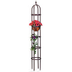 Plow & Hearth Metal Garden Obelisk | Indoor/Outdoor | Powder-Coated Steel | Trellis for Climbing | Floral Pattern | 11" Dia. x 7'H | Bronze