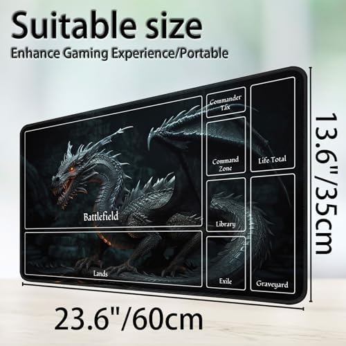 for MTG Game Playmat, for Magic TCG Rubber Play mat,Tabletop Card Playmats with Smooth Surface,Trading Card Inked Game Mat with New Zones,Battle Game,Dragon in Black