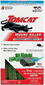 Tomcat Mouse Killer Child Resistant, Refillable Station with Clear Lid for Easy Monitoring, 1 Bait Station and 8 Refills