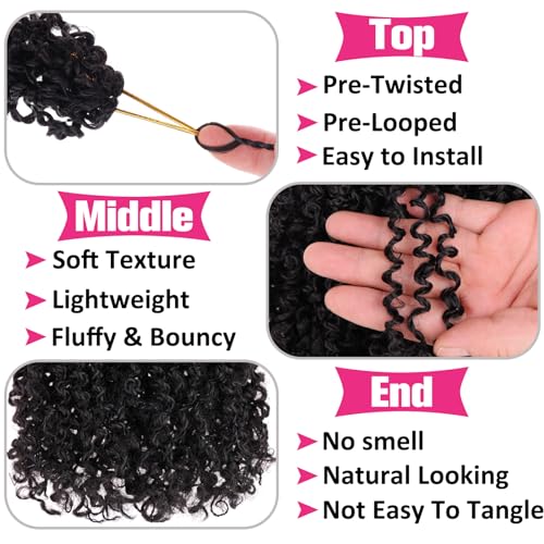 Unionbeauty 8 Packs Pre-looped Yanky Twist Crochet Braids Hair 8 Inch 30 Strands/PCS Natural Black Pre-twisted Passion Twist Boho Crochet Braid Hair with Curly Crochet Hair Senegalese Twist Braids 1B#
