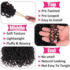 Unionbeauty 8 Packs Pre-looped Yanky Twist Crochet Braids Hair 8 Inch 30 Strands/PCS Natural Black Pre-twisted Passion Twist Boho Crochet Braid Hair with Curly Crochet Hair Senegalese Twist Braids 1B#