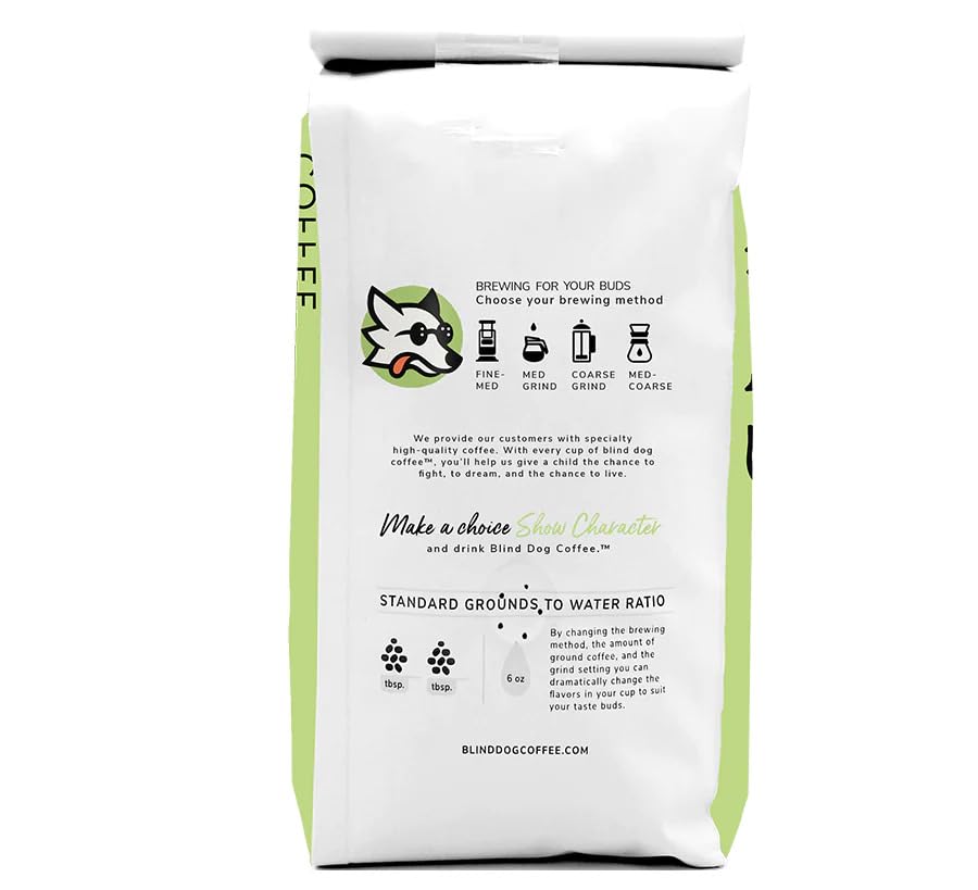 Blind Dog Coffee - 12 Oz Ground Decaf Coffee - Medium Roast - Low Acid Coffee - Swiss Water Process Decaffeinated Coffee with Notes of Cocoa, Marshmallow and Black tea