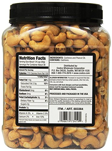 Kirkland Signature Unsalted Cashews, 2.5 Lb, 2 Pack