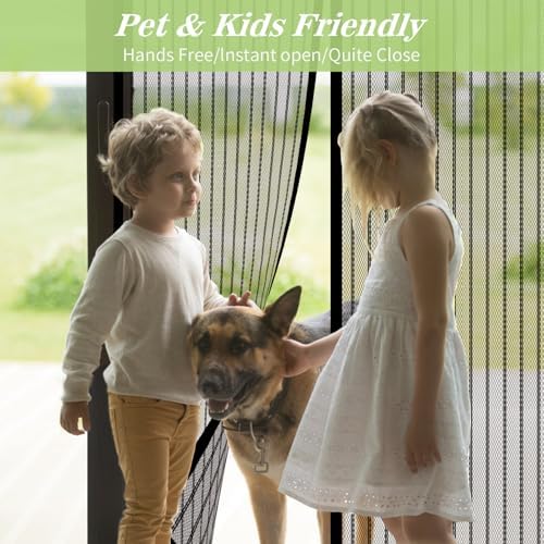 Magnetic Screen Door - Fit Door Size 32 x 80 Inch, Black Heavy Duty Mesh Curtain with Magnetic Closure, Bug Screen for Doorway, Pet Friendly Temporary Patio Door Screen (Screen Size 34"x81")