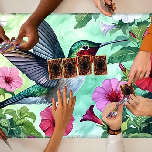 Playmats for Magic: The Gathering MTG Card Game Mat Plus 50 Pcs Card Sleeves, 24 x 14 inch TCG Mat with Stitched Edge for Commander Deck Duskmourn Board Game, Hummingbird Flowers