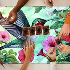 Playmats for Magic: The Gathering MTG Card Game Mat Plus 50 Pcs Card Sleeves, 24 x 14 inch TCG Mat with Stitched Edge for Commander Deck Duskmourn Board Game, Hummingbird Flowers