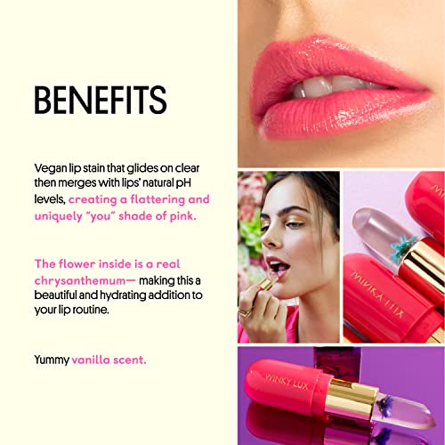 Winky Lux Flower Balm, pH Lip Balm, Color Changing Lipstick and Tinted Lip Balm Stain, Vegan & Cruelty Free Lip Balm, Hydrate & Plump, Sheer Pink Lipstick, Blue Flower