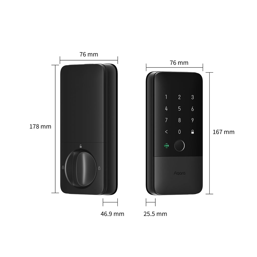 Aqara UWB Smart Lock U400, Matter Over Thread, Apple Home Key, Fingerprint Keyless Entry Deadbolt,Touchscreen Keypad, Rechargeable Battery, Supports HomeKit, Alexa, Google, Home Assistant, Black