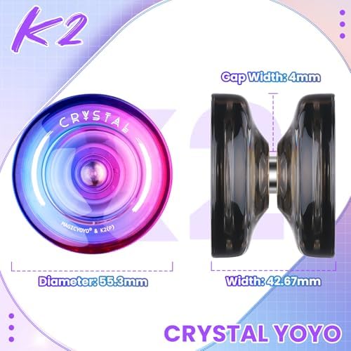 MAGICYOYO K2 Crystal Yoyo 2 Pack, Professional Responsive Yo Yo for Kids Beginner, Dual Purpose Yo yo with Unresponsive Bearing for Advanced +12 Yo-yo Strings+2 Holes Case(Gradient+Black)