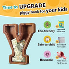 Summidate Customized Name Large Wooden Piggy Bank for Kids Boys Girls Alphabets Letter A-Z Coins Bills Money Change Bank Box Initial on Clear Cover (Laser Engraved) (Alphabet-Y, Personalized-12)