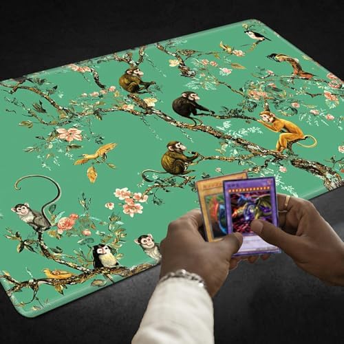 Playmats for Magic: The Gathering MTG Card Game Mat Plus 50 Pcs Card Sleeves, 24 x 14 inch TCG Mat with Stitched Edge for Commander Deck Duskmourn Board Game, Monkeys