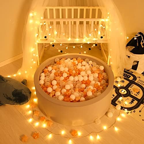 Ball Pit Balls with Starballs 100 - Crushproof Plasticballs for Babies Toddlers Kids Children for 1 2 3 4 5 Years Old,5 Colors,2.15inches, Beige Gold White Clear