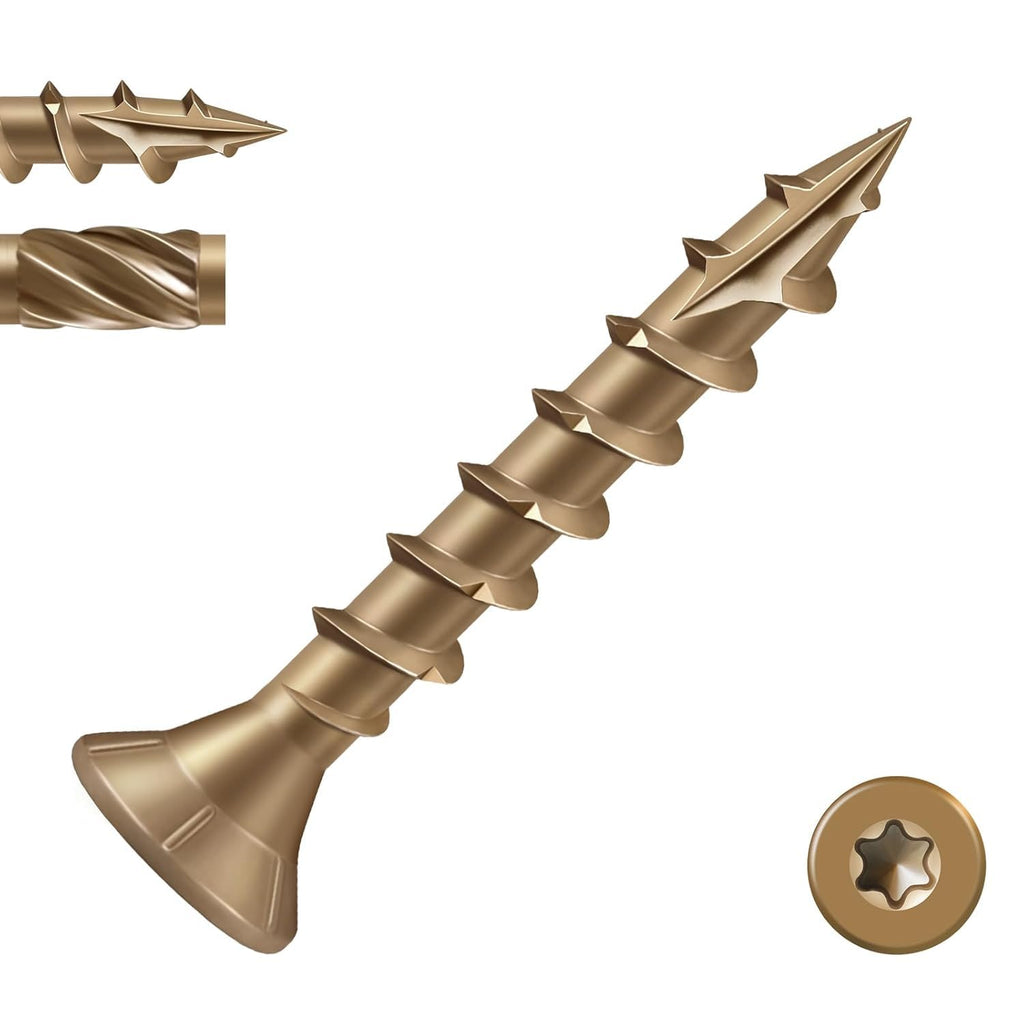 BNUOK #8 Deck Screws 1-1/4" Exterior Decking Wood Screws Heavy-Duty Outdoor Torx Drive Head,Bronze Rust Resistant Epoxy Coated for Timber,Fence,Star Bit(2.5Ib,436Pcs)