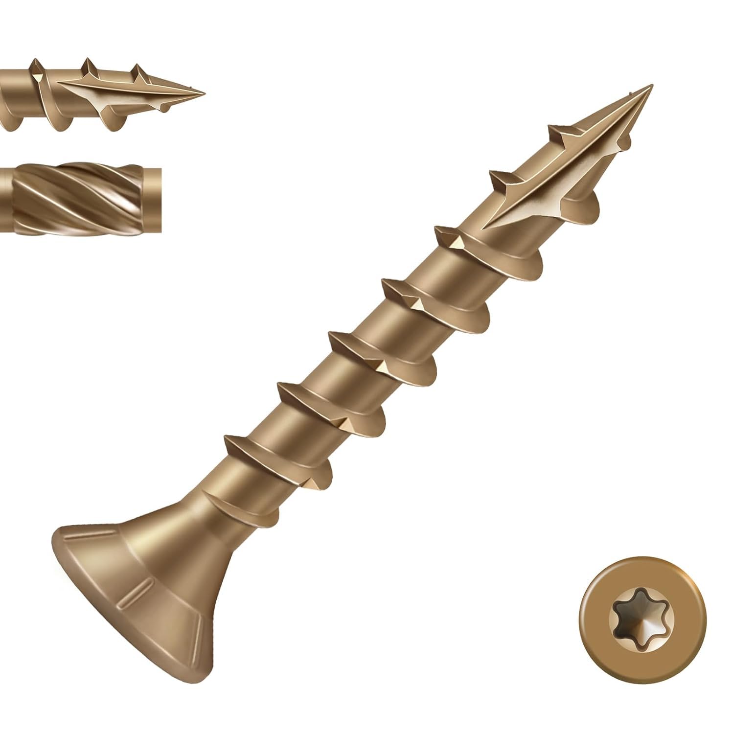 BNUOK #8 Deck Screws 1-1/4" Exterior Decking Wood Screws Heavy-Duty Outdoor Torx Drive Head,Bronze Rust Resistant Epoxy Coated for Timber,Fence,Star Bit(2.5Ib,436Pcs)