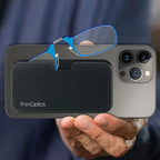 ThinOptics unisex-adult Reading Glasses + Black Universal Pod Case | Blue Frames, 2.50 Strength Readers Blue Frames / Black Case, 44 mm