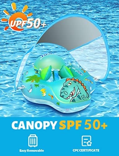LAYCOL Baby Swimming Float Inflatable Baby Pool Float Ring with Sun Protection Canopy,add Tail no flip Over for Age of 3-36 Months