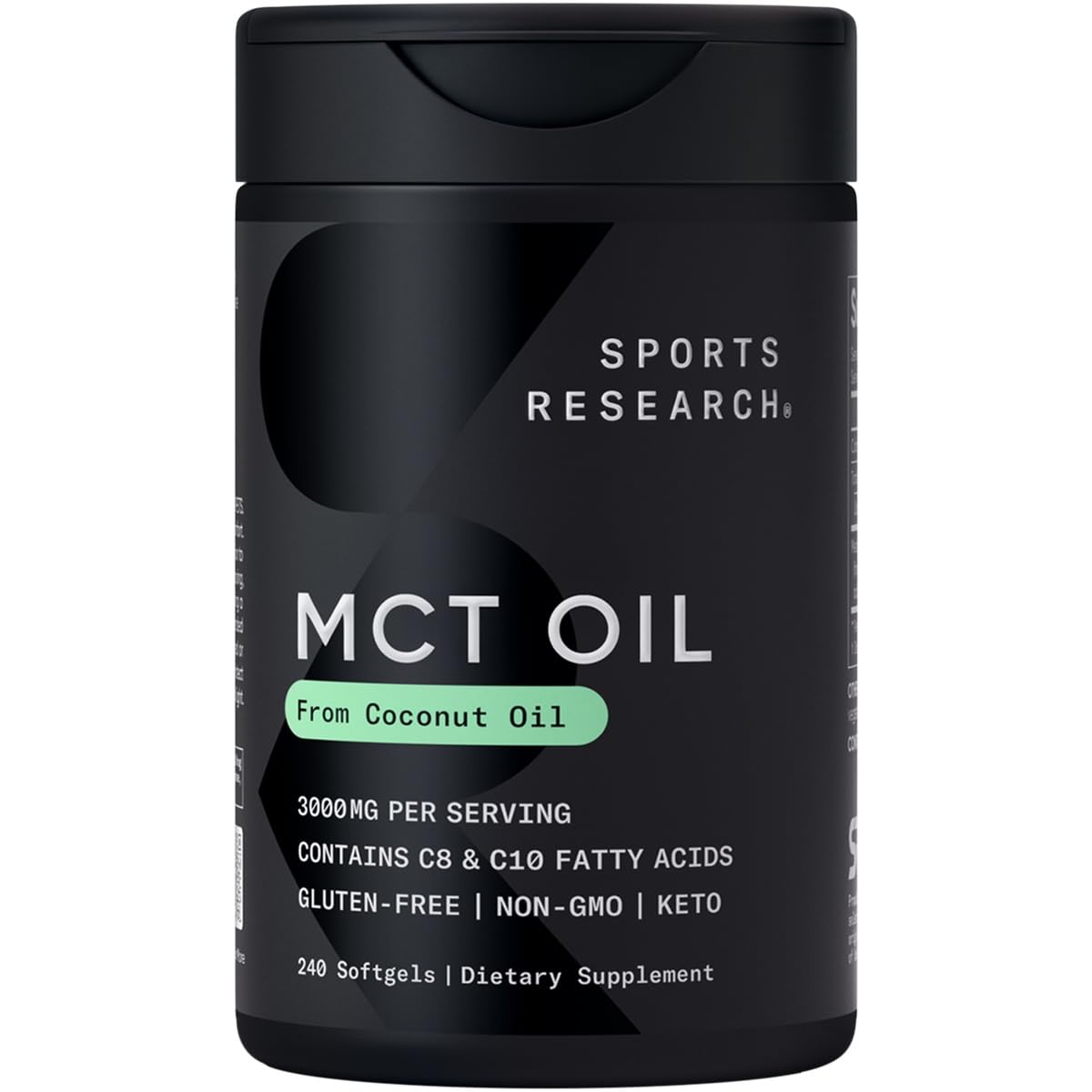 Sports Research® Coconut MCT Oil 3000mg - Keto Brain & Body Fuel - C8 + C10 MCT Oil from Coconut · Keto · Non-GMO - Gluten Free - 240 Softgels
