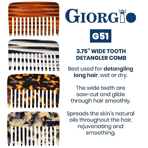 Giorgio G51 Wide Tooth Combs for Women Detangling Comb, Wide Teeth Pocket Comb for Thick Curly Wavy Hair. Hair Detangler Comb For Wet and Dry Everyday Care. Handmade, Saw-Cut and Hand Polished (3.75")