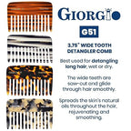 Giorgio G51 Wide Tooth Combs for Women Detangling Comb, Wide Teeth Pocket Comb for Thick Curly Wavy Hair. Hair Detangler Comb For Wet and Dry Everyday Care. Handmade, Saw-Cut and Hand Polished (3.75")