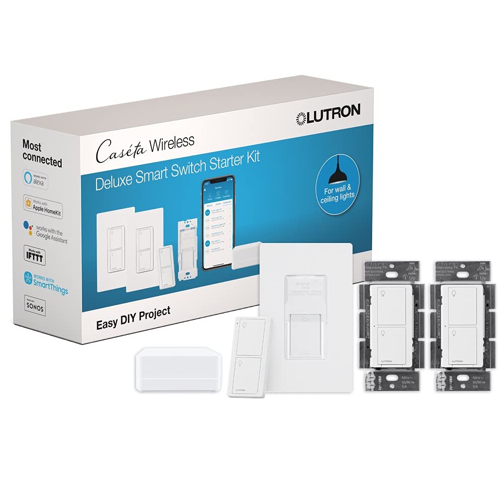 Lutron P-BDG-PKG2WS-WH Caseta Deluxe Smart Switch Kit, Compatible