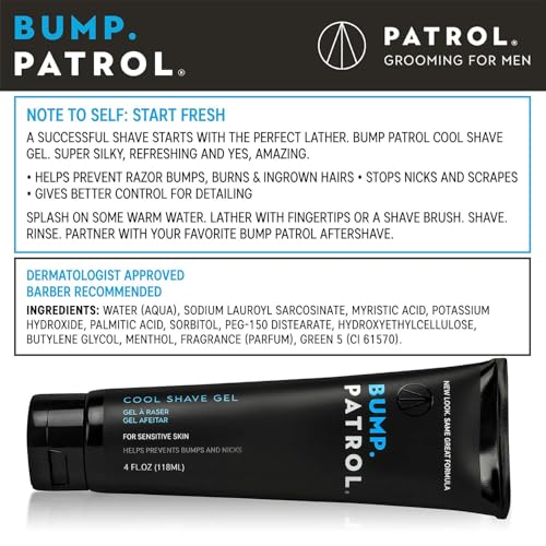 Bump Patrol Cool Shave Gel - Sensitive Clear Shaving Gel With Menthol Prevents Razor Burn, Bumps, Ingrown Hair - 4 Ounces 3 Pack