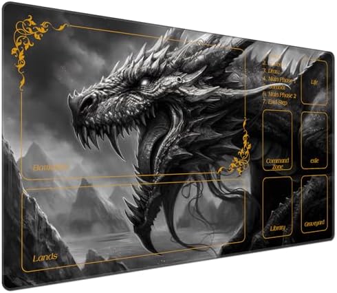 DEGDFSGR MTG Playmat 27.5" x 15.74" Cool Dark Dragon Non-Slip Rubber Base Commander Playmat for Magic The Gathering, TCG, YGO, CCG, RPG, PKM