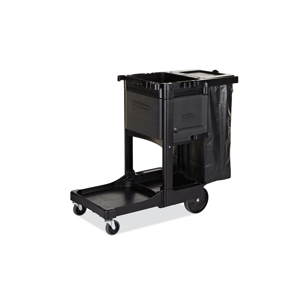 Rubbermaid Commercial Products Executive Series Janitorial and Housekeeping Cleaning Cart with Locking Cabinet, Wheeled with Zippered Black Vinyl Bag, Black, 38.4" H x 21.8" W x 46" L