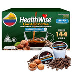 Healthwise Low Acid Hazelnut Decaf, Chemical-Free Swiss Water Process, 99.9% Caffeine Free, 100% Colombian Coffee K-Cups – Medium Roast, Healthier Coffee for Sensitive Stomachs - Keurig 2.0 Compatible - - 144 Count (Pack of 12)