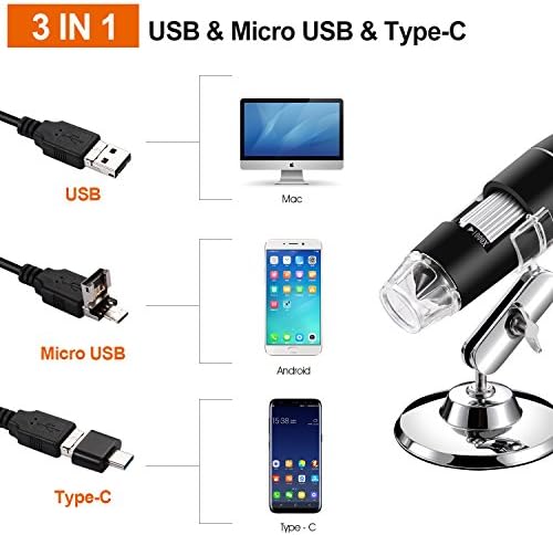 USB Microscope, Digital Handheld 40X-1000X Magnification Endoscope Mini Video Camera with 8 Adjustable LED Lights, Compatible with Windows 7/8/10/11 Mac Linux Android (with OTG)