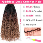 8Packs Goddess Locs Crochet Hair 18 Inch Ombre Faux Locs Crochet Hair with Curly Ends Pre-looped River Locs Crochet Braids Boho Hippie Locs Synthetic Hair Extensions(#1B3027)