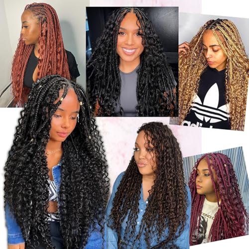 Dorsanee Honey Blonde Braiding Hair for Boho Braids 20 Inch 4 Packs Pre Stretched Braiding Hair and 18 Inch 1 Pack Deep Wave Crochet Boho Braids Synthetic Hair Extensions (27#)