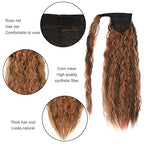 YEAME Corn Wave Ponytail Extension Clip in - 22 Inch Long Wavy Curly Wrap Around Pony Tail Heat Resistant Synthetic Hairpiece for Women (Brown mixed Light Auburn #8H30)