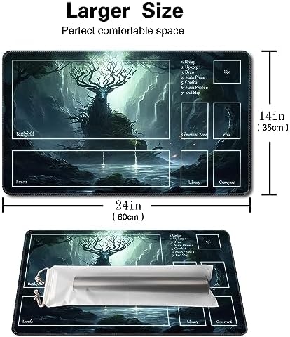 MTG Playmat Size 24x14in Free Storage Bags Non-Slip Backing, Ideal for Card Game Enthusiasts TCG Playmat (The Power of The Forest-Deck)