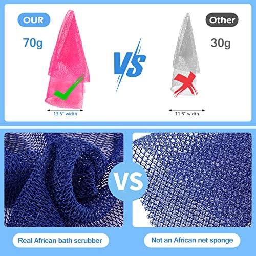 3 Pieces African Net Sponge, African Exfoliating Net Rip-Resistant Loofah Exfoliating, Body Back Scrubber for Shower, Long Nylon Exfoliating Back Washcloth Towel for All Skin Daily Use