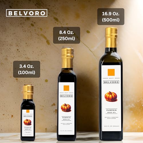 Belvoro Toasted Styrian Pumpkin Seed Oil | 270-Year Tradition | 100% Pure, Unrefined Roasted Pumpkin Seed Oil for Gourmet Cooking | Supports Heart Health & Hair Growth | Glass Bottle 3.4 FL Oz