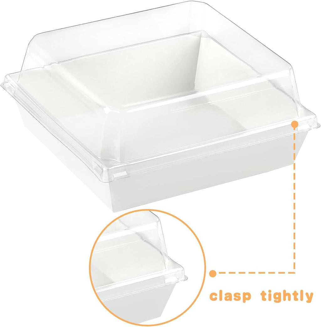 Kucoele 50 Pack Small Charcuterie Boxes with Clear Lids, To Go Paper Dessert Boxes Bakery Boxes, 5 Inches Disposable Food Containers for Cookies, Cupcakes, Slice Cakes, Strawberries (White)