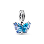 PANDORA Blue Murano Glass Butterfly Dangle Charm - Compatible with PANDORA Moments - Gift for Her - Sterling Silver & Murano Glass with Cubic Zirconia - With Gift Box