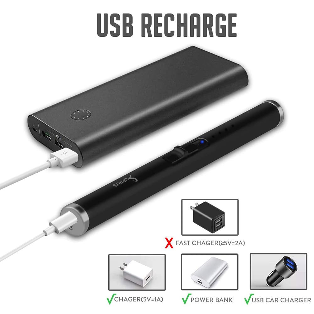 SUPRUS Candle Electric USB Lighter Safety Switch Rechargeable Flameless Plasma Windproof Pocket Size (Black&Black&Black)