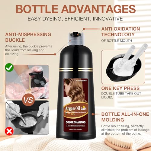 Dark Wine Red Hair Dye Shampoo 3 in 1 with Argan Oil, Instant Gray Hair Coverage in Minutes, Long-lasting Hair Color Shampoo Hair Dye, Shampoo Para Canas Mujer, Easy & Quick to Use for Men Women 500ML