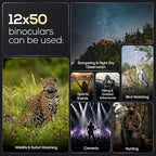 12x50 High Power Binoculars for Adults – HD Waterproof Binoculars with BaK-4 Prism, Phone Adapter & Tripod Mount – Bird Watching, Hunting, Stargazing, Travel, Cruise - Jet Black