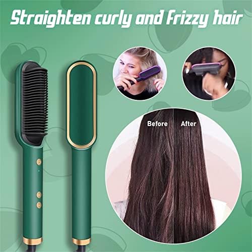 2023 New Negative Ion Hair Straightener Styling Comb with 5 Temp, 2 in 1 Hair Straightener Brush and Curler, Portable Electric Straightening Comb Heated Hair Brush 10s Fast Heating Anti-Scald (White)