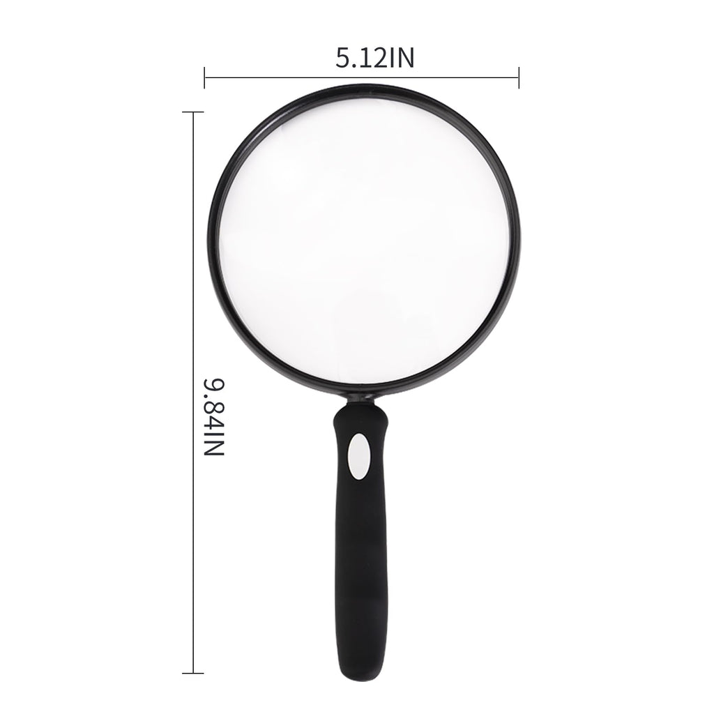 10X Large Magnifying Glass for Reading, Upgraded Handheld Magnifier with 5.12inch Anti-Glare Lens, Non-Slip Handle for Close Work, Seniors Reading, Kids Nature Exploration, Hobby Observation