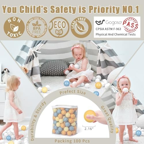 GOGOSO Ball Pit Balls for Toddler, Baby Plastic Playballs Kids Soft Pastel Pelotas Non-Toxic BPA-Free,Cream Yellow+Blue,100 Balls