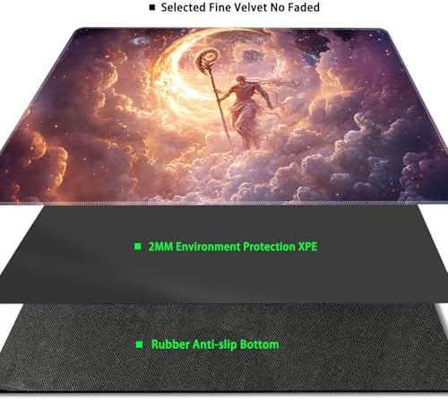 MTG Playmat Magic Card Playmat Game Mat,TCG & CCG Card Games Mat with Free Storage Bags Size 24 x 14 Inches (No with Zones,God)