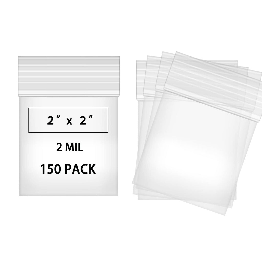 Fessary 2" x 2" Clear Small Plastic Bags for Pills 2 Mil Thick 150 PCS Mini Zipper Storage Bags for Jewelry, Necklace, Coins