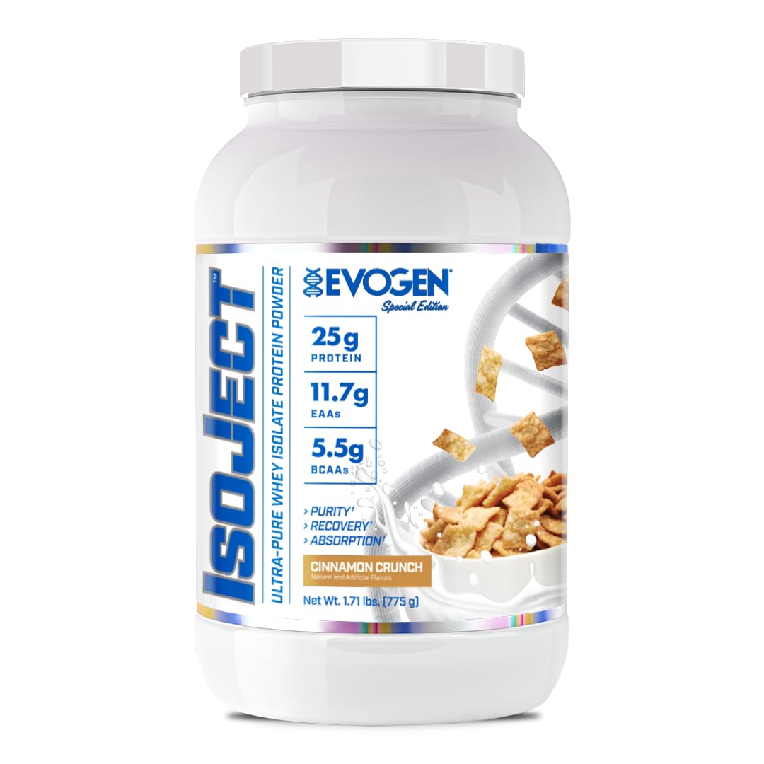 Evogen Isoject - Whey Protein Isolate | Ultra-Pure Whey Protein Powder with Ignitor Enzymes, BCAAs, and EAAs | Enhanced Absorption & Recovery | Cinnamon Crunch | 26 Servings